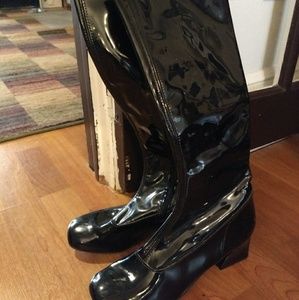 Vinyl knee high black patent boots, size 7